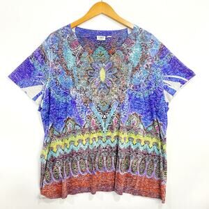 CATO Top Womens Size 22/24 Purple Floral Short Sleeve V-Neck Lightweight Casual